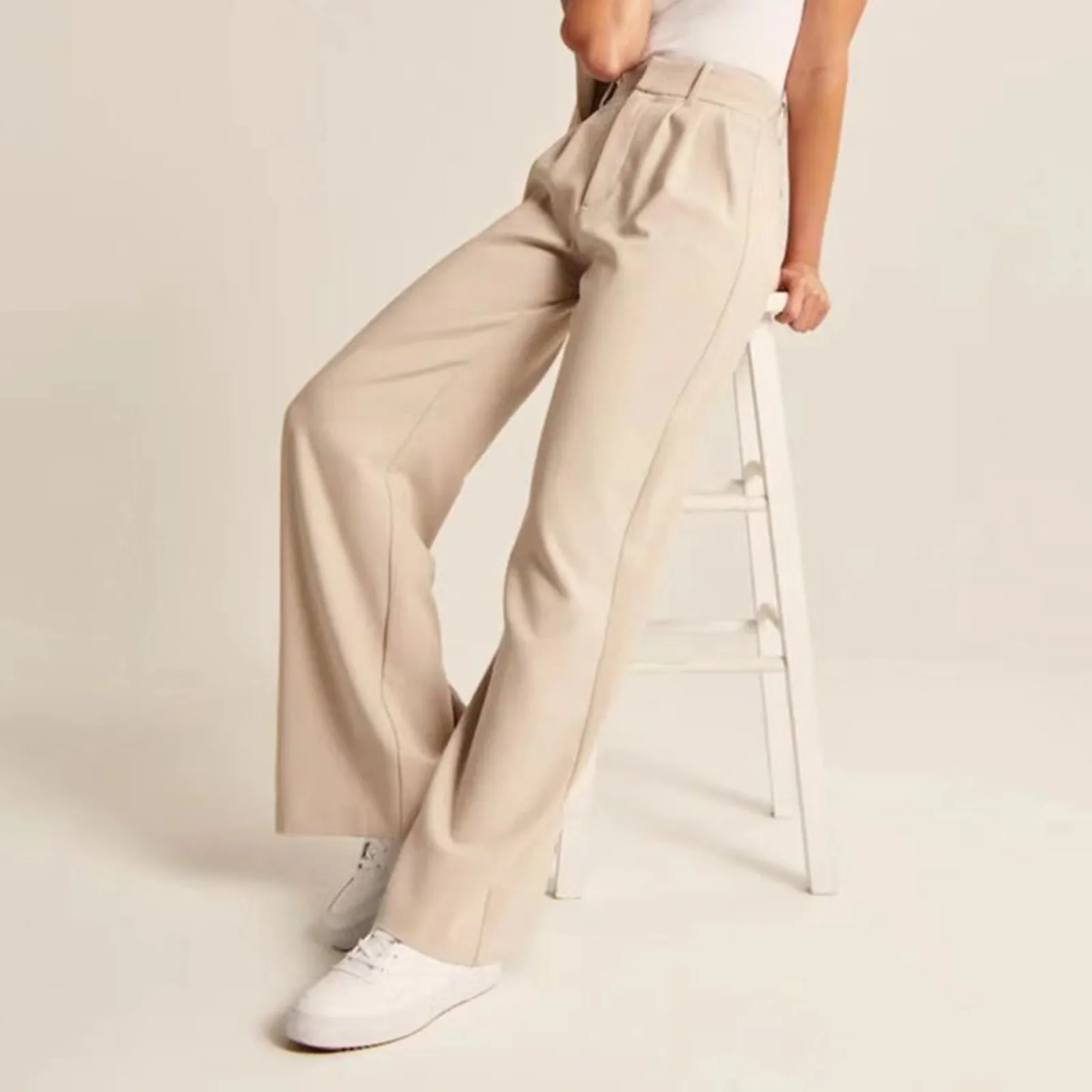 New Loose Women Wide Leg Pants Real Pocket Office Lady Trousers Casual Suit Pants The Effortless Tailored Wide Leg Pants 2024