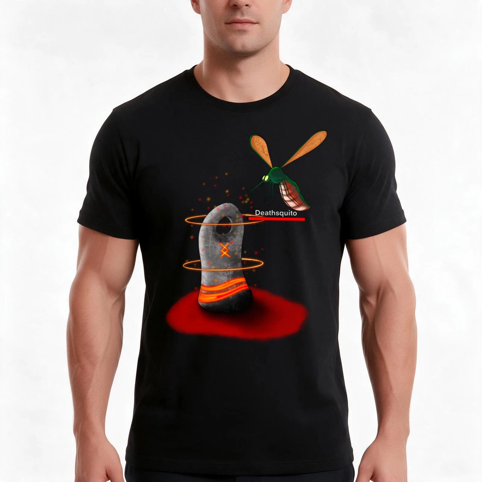 Deathsquito & Stone Valheim T-Shirt, Summer Casual Cotton Tee, Oversized Streetwear Tops, Vintage Graphic Print, 100% Cotton