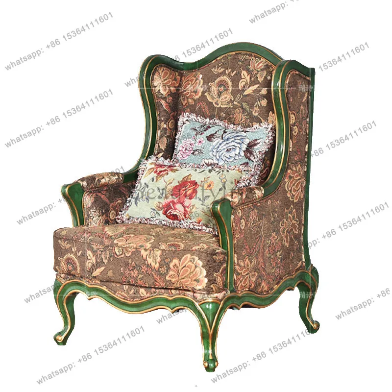 

American country single sofa chair solid wood living room retro emerald backrest