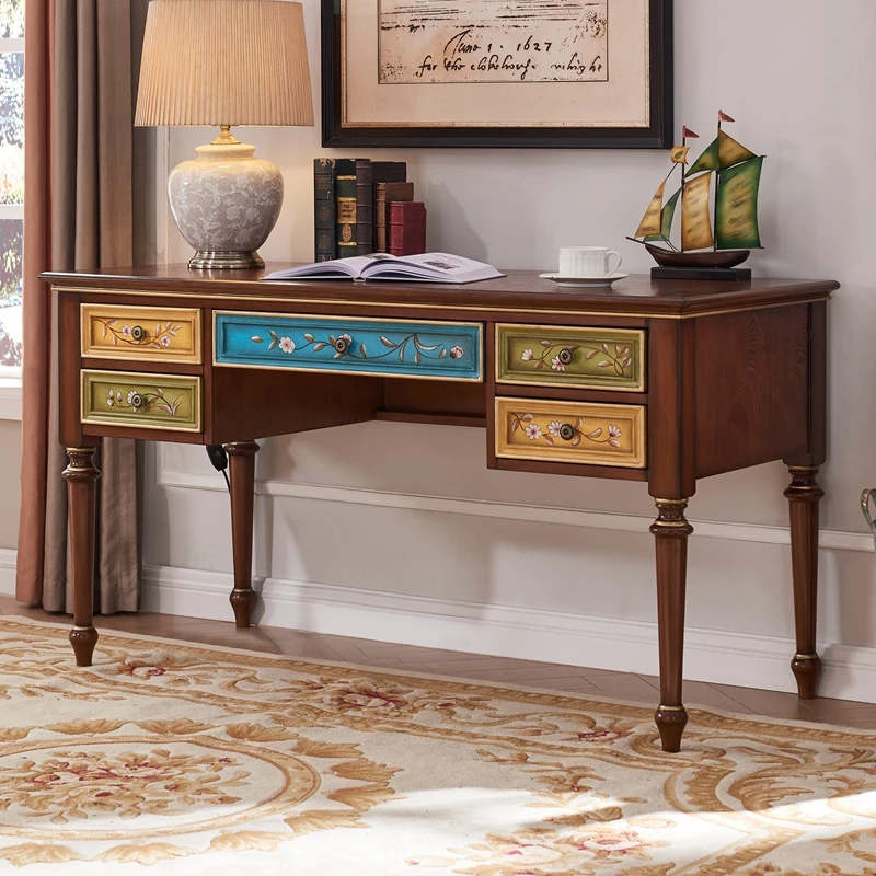 

American solid wood desk desk writing desk computer table furniture home retro painted whole package door-to-door delivery