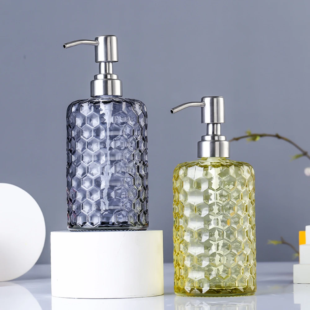 1pc Glass Soap Dispenser, Countertop Lotion Bottle With Pump, Bathroom Pressed Type Soap Dispenser, Refillable Empty Bottle For