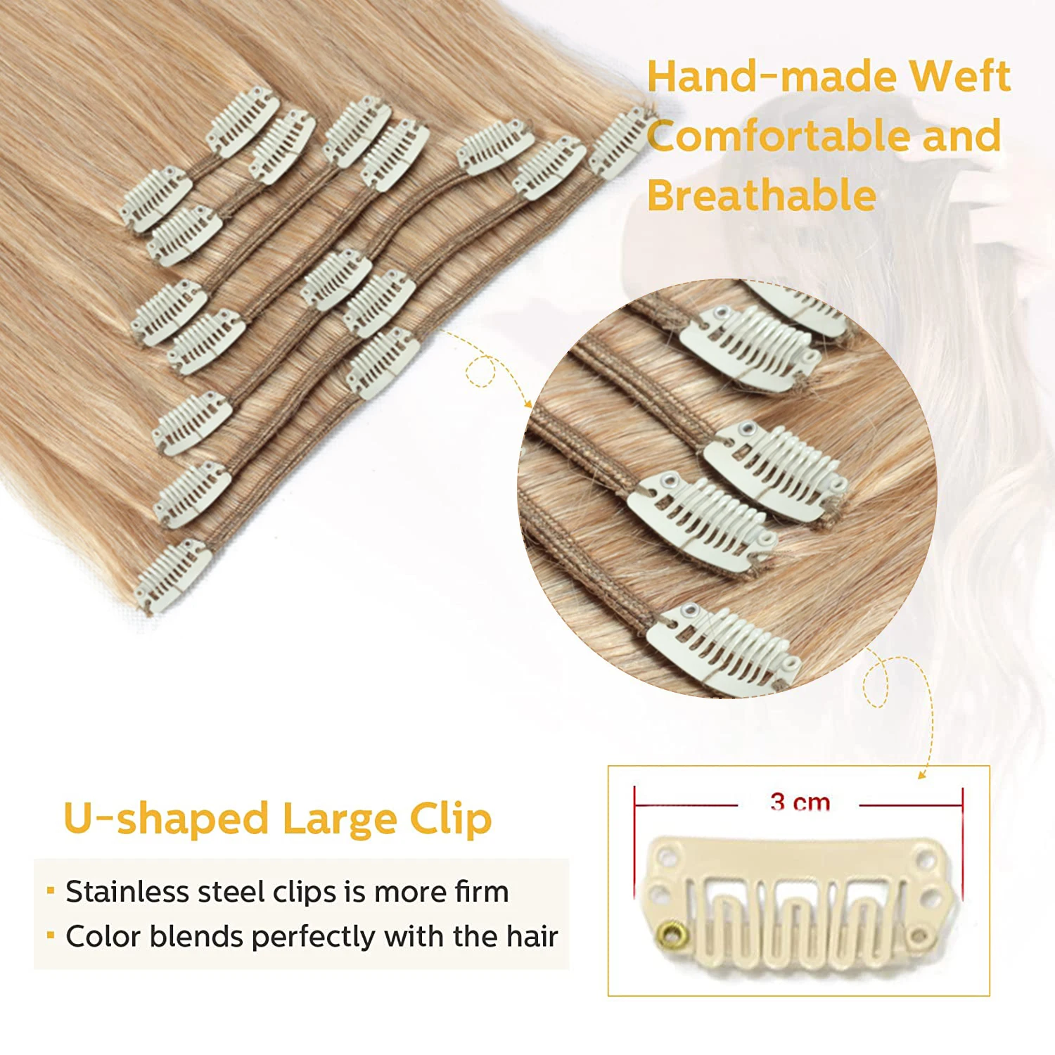 Extensiones de Cabello con Clips rectos para niñas, extensiones de cabello humano 100% Real, 120g, 7 piezas, negro azabache, marrón, Rubio