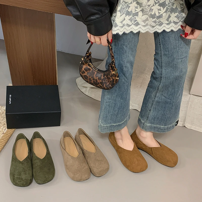 Loafer Flat Women - Women Suede V Cut Flat Shoes