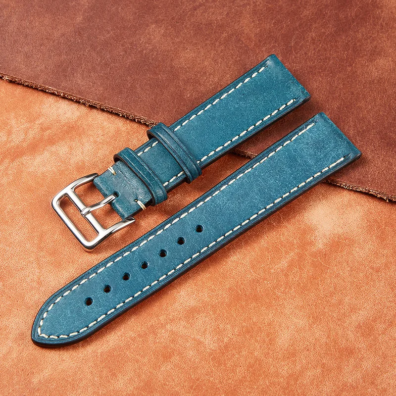 Vintage Italian First Layer Cowhide Watchband 20mm 22mm Handmade Vegetable Tanned Leather Watch Strap Customized Men Wristband