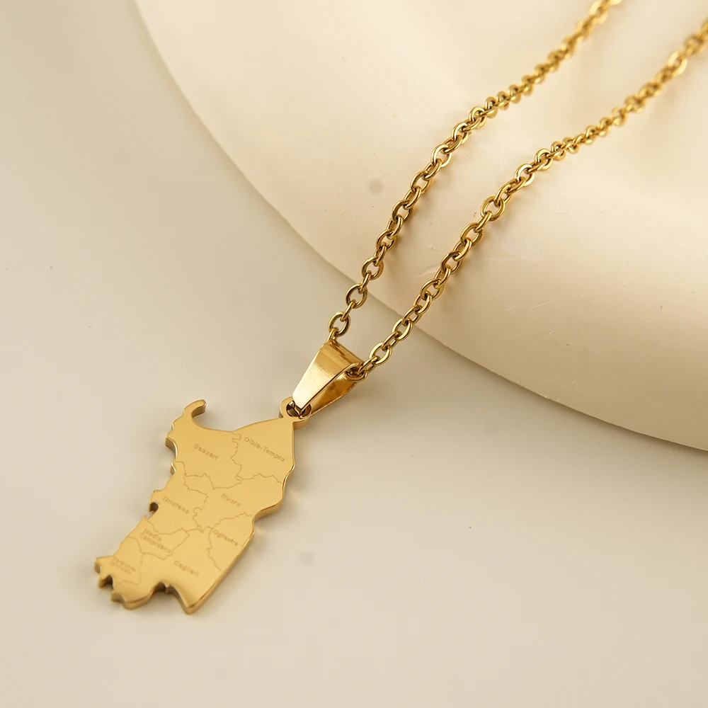 Fashion Italy Sardegna Map City Pendant Necklace Stainless Steel Men Women Italiana Sardinia Jewelry Gift