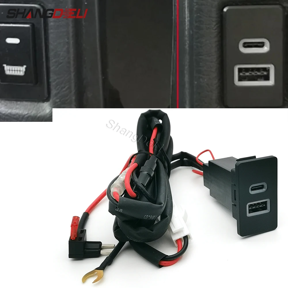 

Автомобильное двойное зарядное устройство с синей светодиодной подсветкой QC3.0, зарядное гнездо USB TYPE-C, подходит для Toyota Corolla Camry LC80 LC95