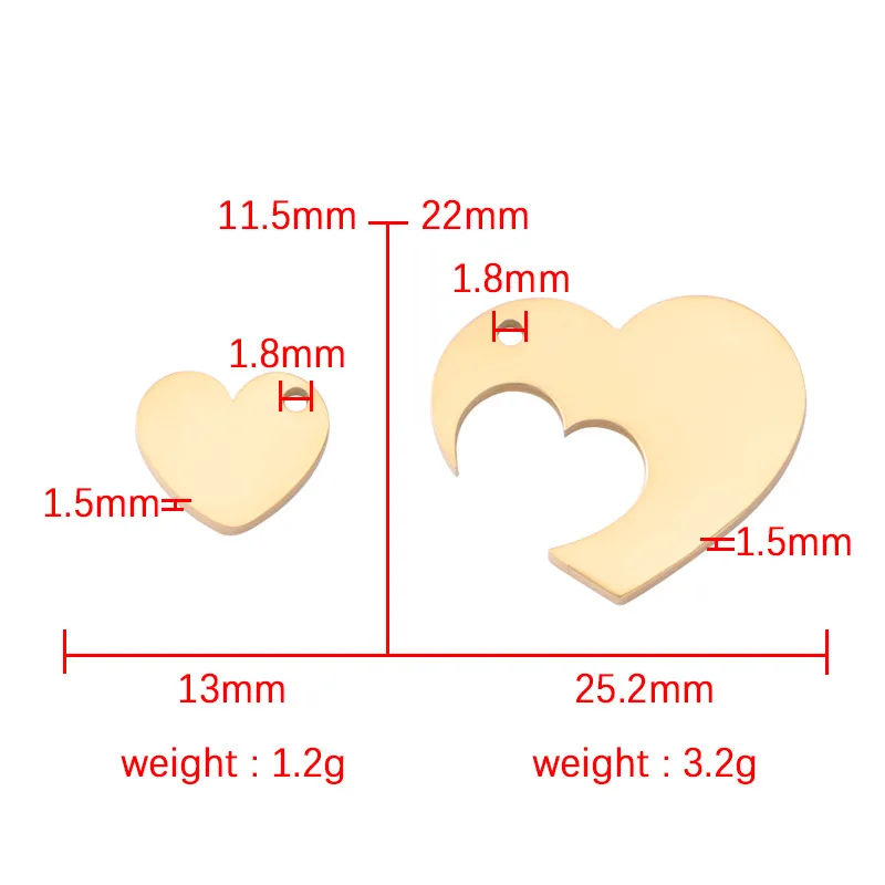 Stainless Steel Heart Puzzle Pendant Blank For Engrave Metal Broken Heart Tag Charm Mirror Polished Wholesale 10pair