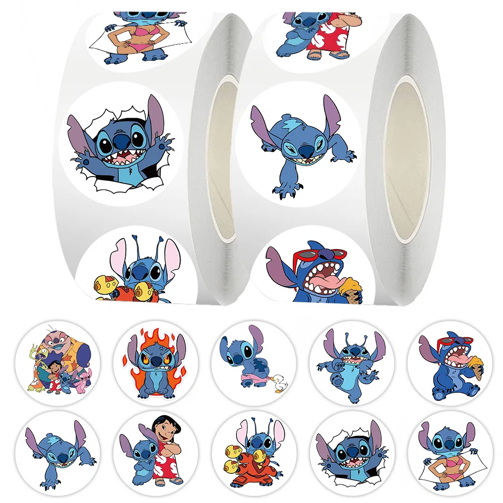 500 pièces mignon Disney dessin animé Lilo point autocollants bricolage journal portable téléphone bagages planche à roulettes Graffiti décalcomanies rouleau autocollant cadeau jouets