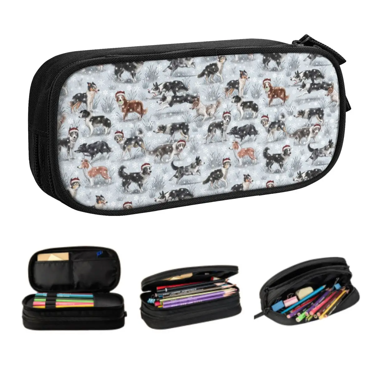 Cute Cute Christmas Border Collie Dog Pencil Case for Girl Boy Large Capacity Pet Animal Pencil Box School Supplies