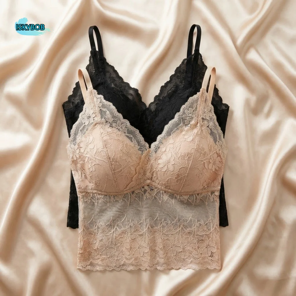 

Thin Solid Color Lace Camisole Sleeveless V Neck Suspender Vest Seamless Bottoming Shirt Sling Bra Top Spring Summer