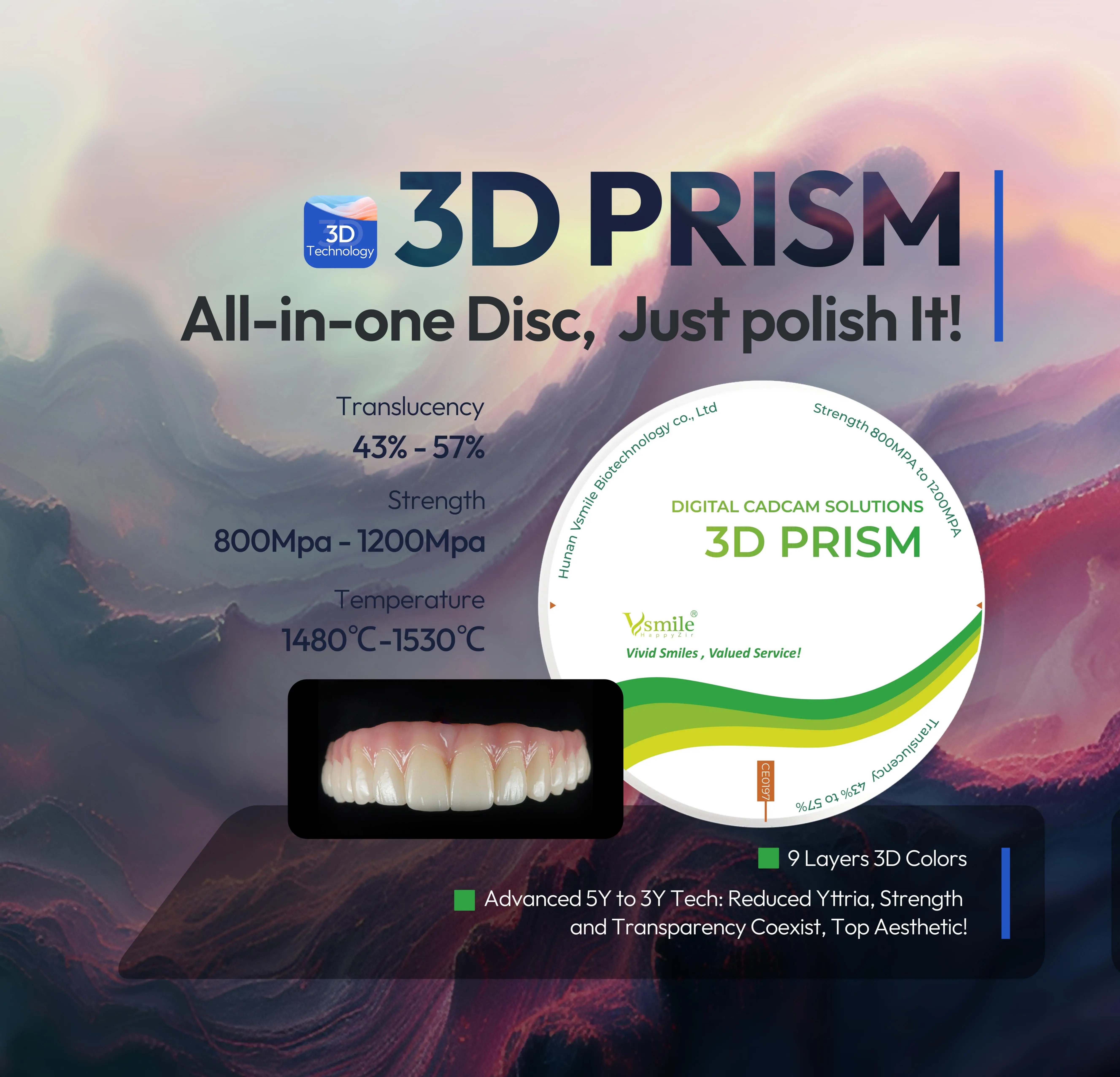 

Dental Laboratory 3D Multilayer Zirconia Block 1200MPA 43-57% high Translucency 98mm CADCAM Zirconia Disc