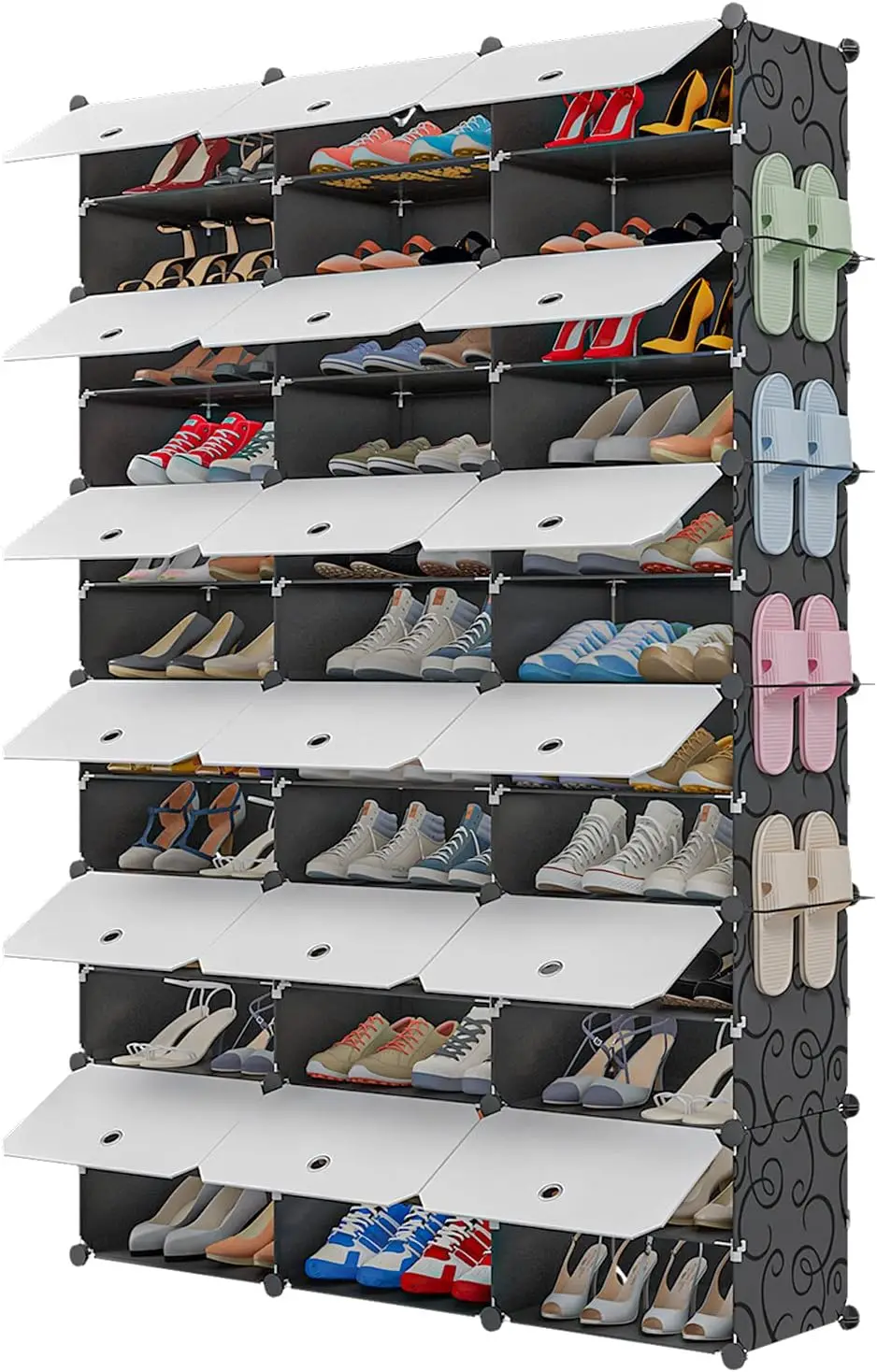 

Organizer Tower Shelf Storage Cabinet Stand Expandable for Heels, Boots, Slippers， 12-Tiers Black