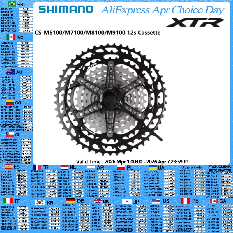 Shimano M6100 M7100 M8100 M8200 M9100 Cassette MS 12 vitesses DEORE SLX XT XTR série 12s 10-51T/10-45T pour pièce de vélo de montagne