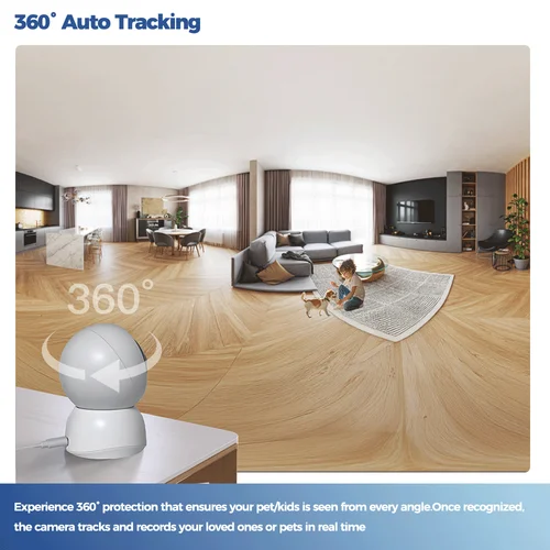Imagen 2 del producto ALEVIO Cámara de Seguridad WIFI, 4K Cámara Vigilancia Interior llamada SOS, PTZ de 360°, seguimiento automático, lente dual, zoom de 64X, visión nocturna a color, cámara interior para bebés y mascotas