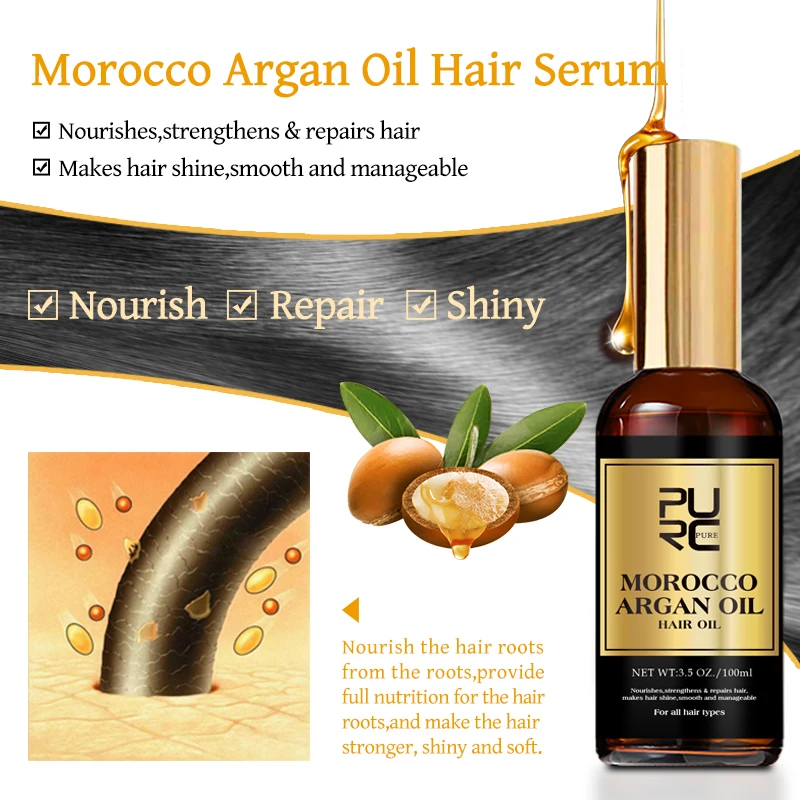 PURC Pure Morocco Hair Essential Argan Oil Serum Nourish Repair Dry Frizz Damaged Smoothing Soften Treatment Products Hair Care