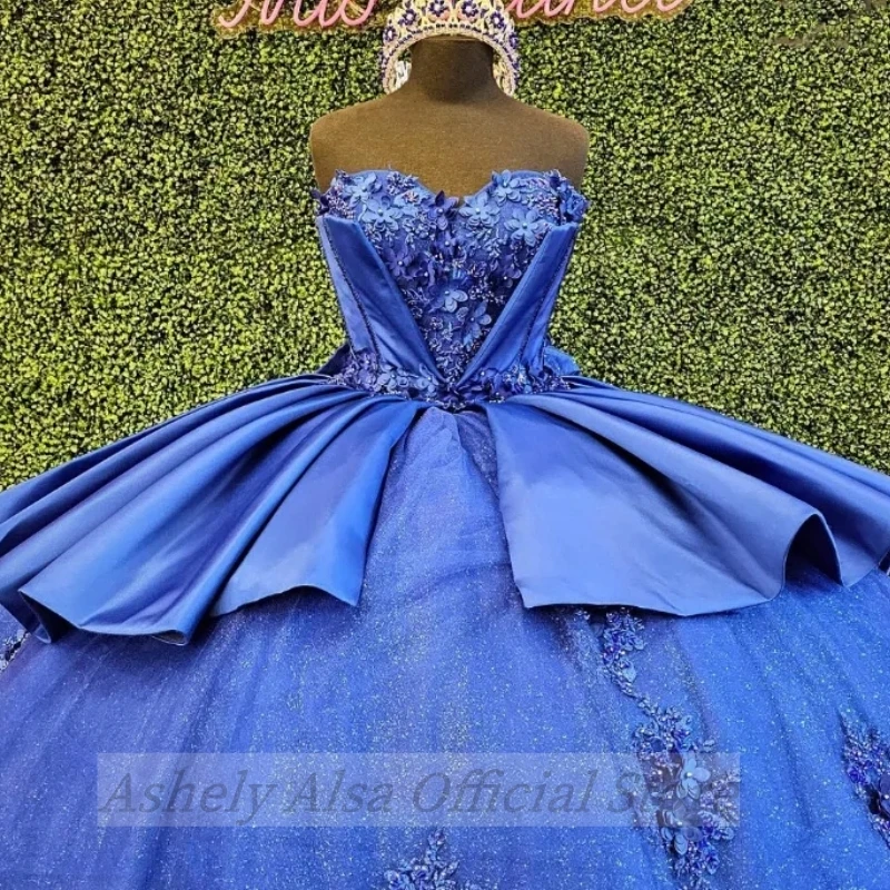 Personalizado azul real quinceanera vestidos querida flor rendas até 15 16 anos meninas baile de formatura vestido de festa de aniversário vx