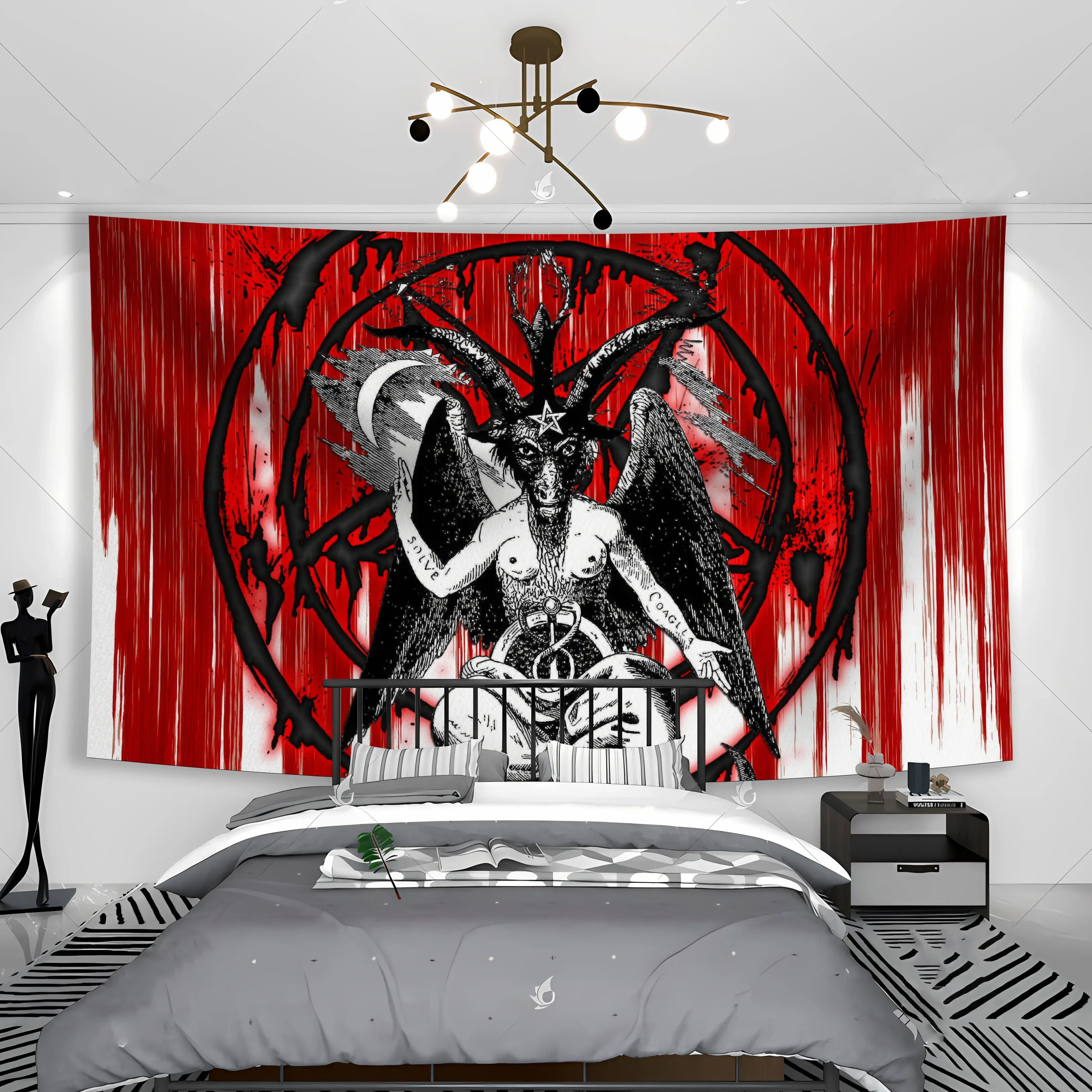 

Satan Divination Sheep Baffmet Demon Goat Head Pentagram Satanic Tapestry Banner Flag Hippie Skeleton Home Church Decor Bedroom