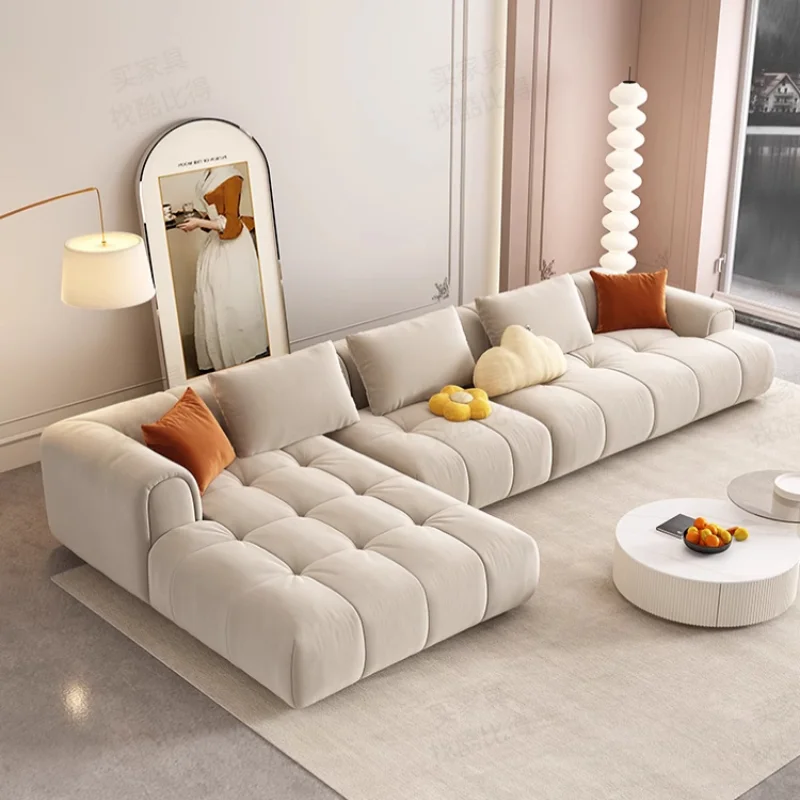 Technology Fabric Sofa Modern Light Luxury Small Apartment Living Room Cream Straight Cloud Puff Internet Celebrity Furniture