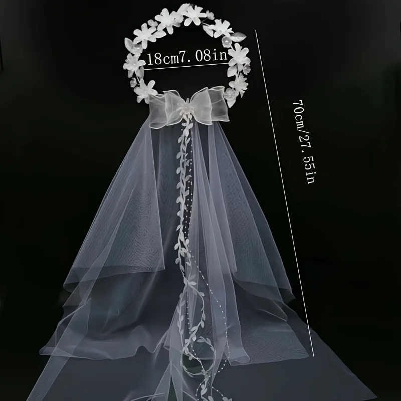 1pc Exquisite White Transparent Bridal Garland Veil with Flower Vines, Imitation Pearl Decor, Elegant Headwear for Wedding, Brid image 2