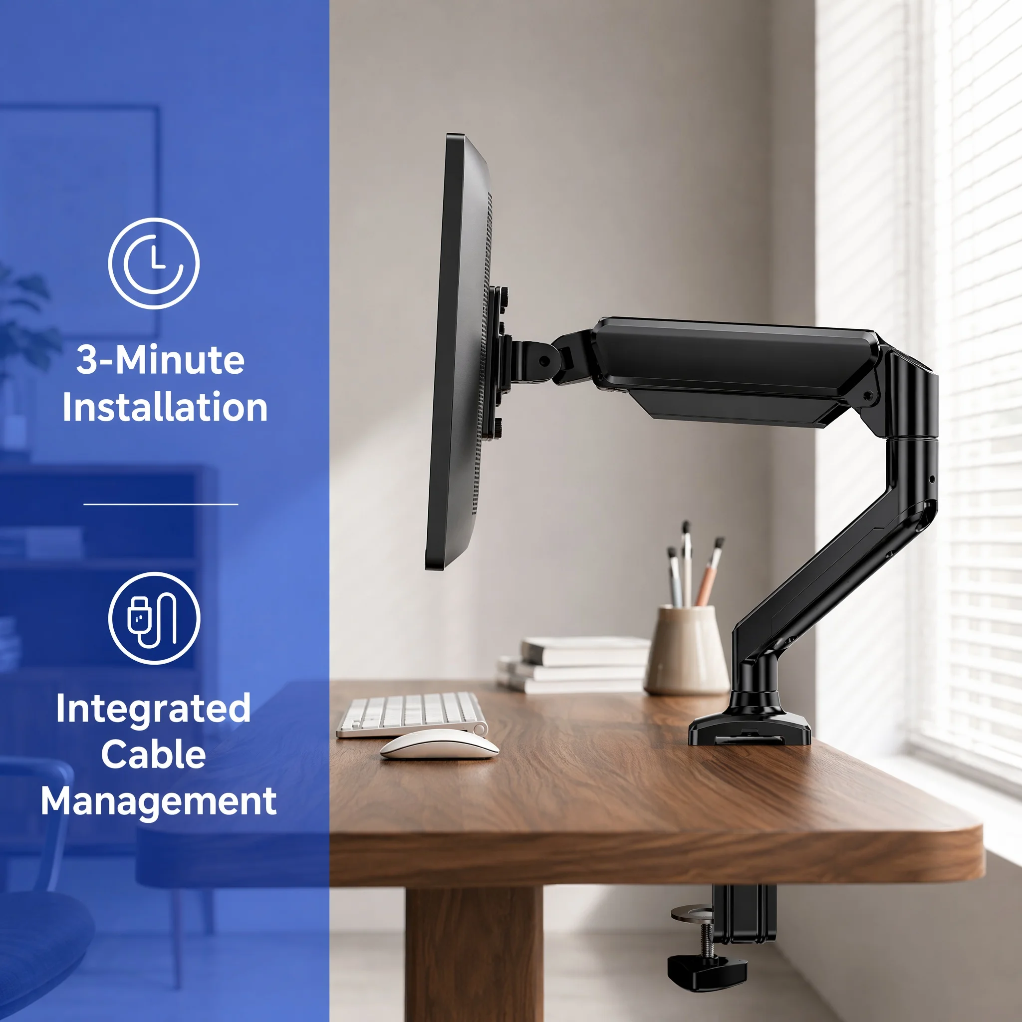 Adjustable gas spring monitor arm for 13-34 inch screens