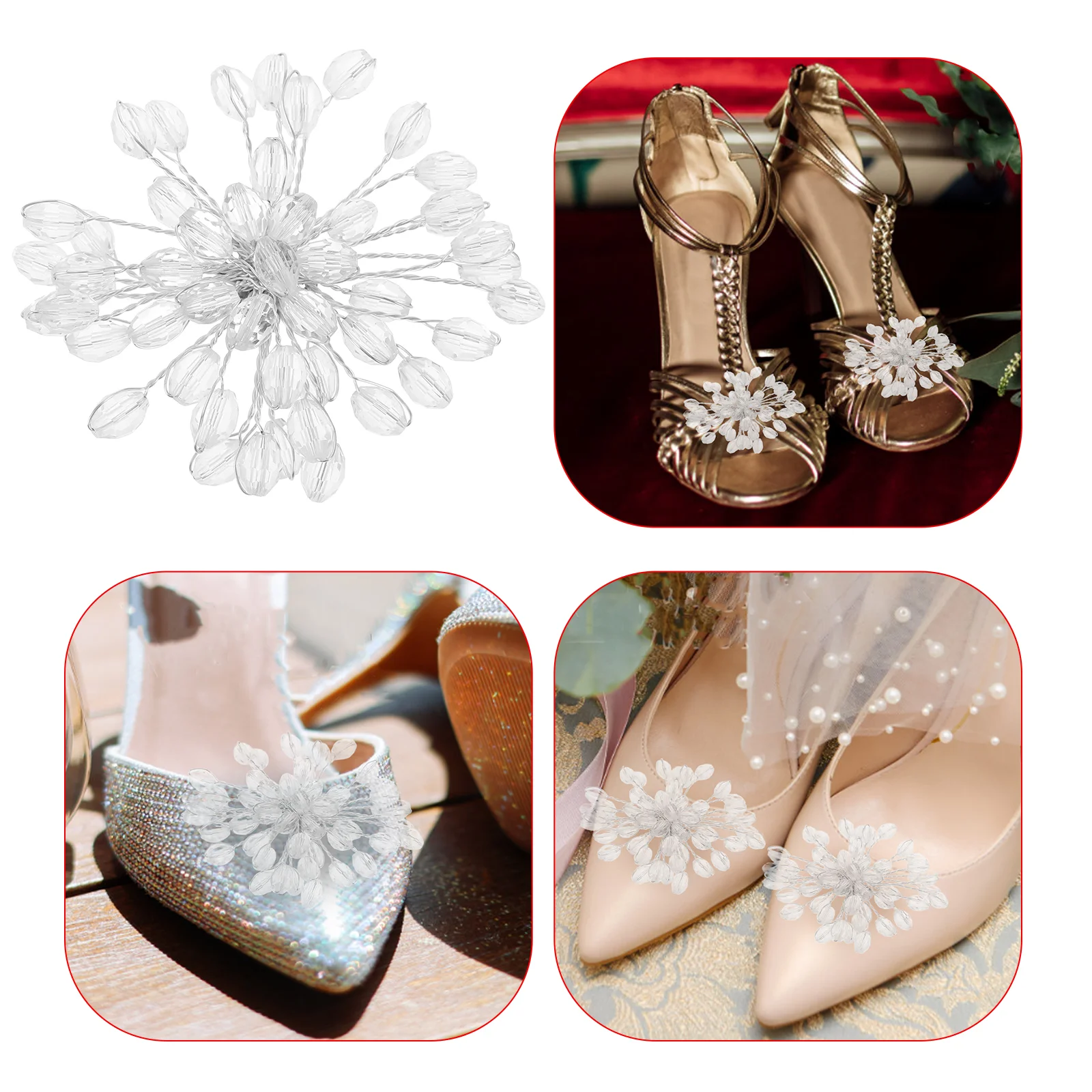 Bride's Wedding Shoe Buckle Bridal Shoes Charms Clip on Flowers for Silver Women's