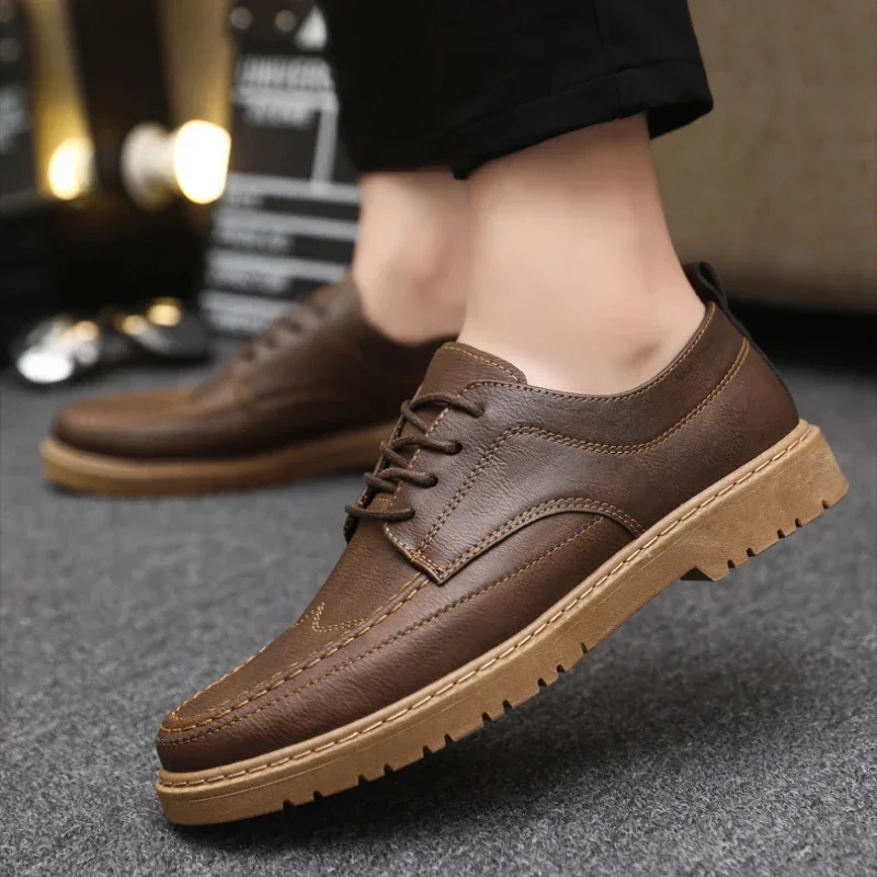 Sapato de couro macio confortável masculino, sapato casual estilo britânico, sapato social masculino, qualidade, resistente ao desgaste