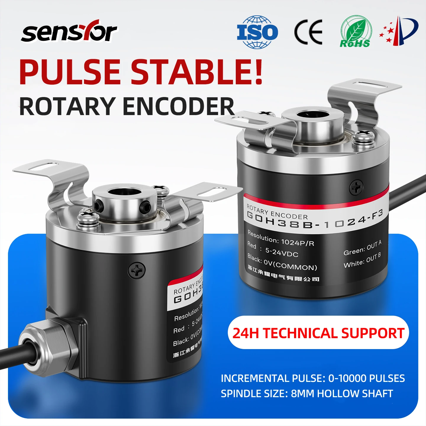 Photoelectric Rotary Encoder E40H6/8/10/12-1000-3-T24E40HB6/8/10/12 Incremental DC 5-24V