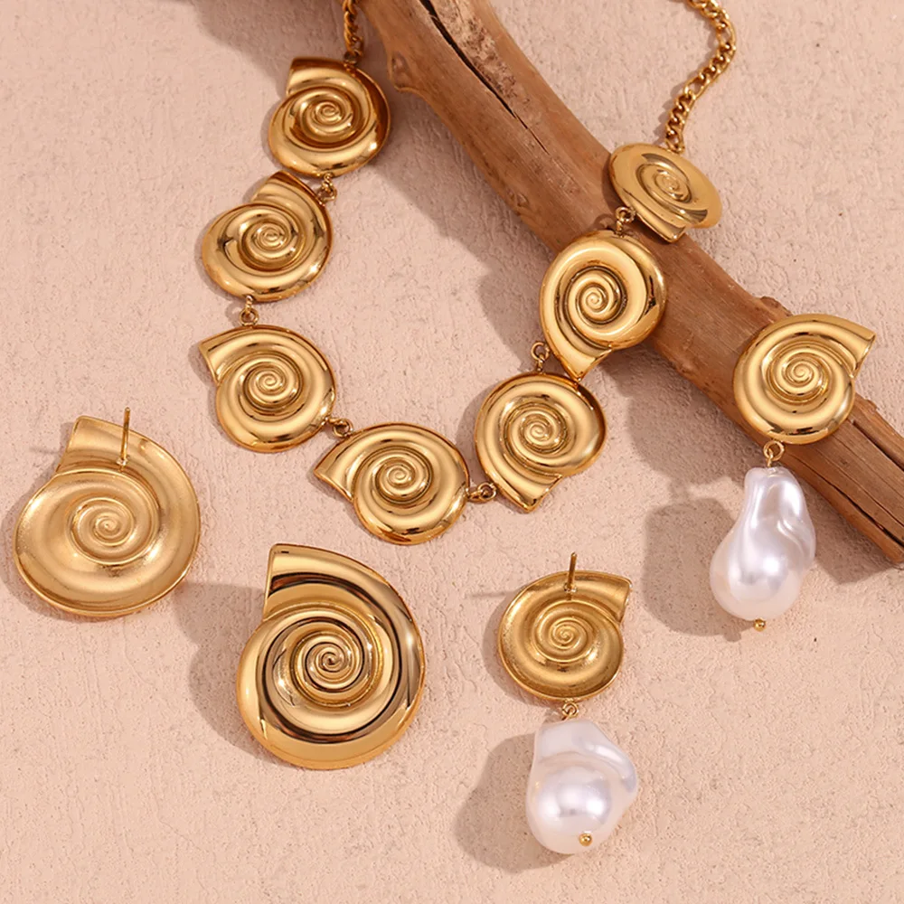 2Pc Exquisite Threaded Conch Snail Shell Fashion Gold Color Alloy Earrings Women Party Holiday