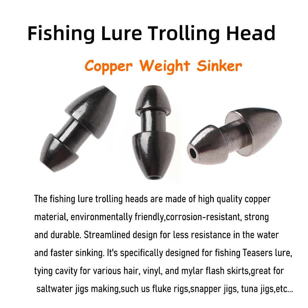 Sea Witch Trolling Heads 1/8OZ for Mylar Flash Teasers Skirts Tying Copper weight Sinker Fishing Fluke Snapper Tuna Rig Making