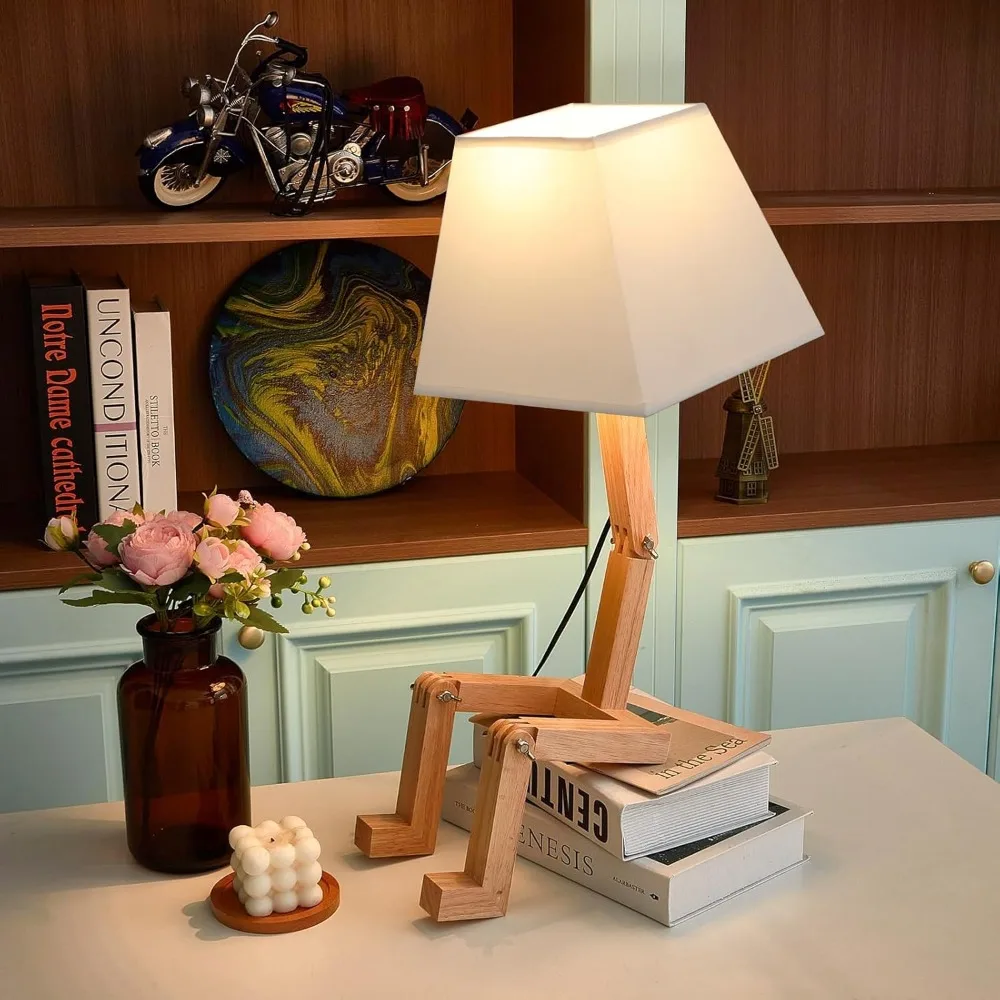 

cute desk lamp,wood table bedside lamps for bedroom,dimmable desk lamp,adjustable legs and arms,home office decor,unique,novelty