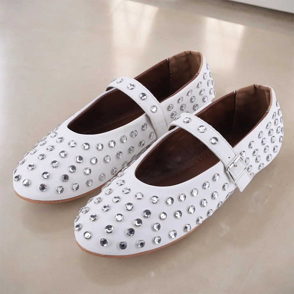 Women Fashion Glitter Shoes with Buckle Strap Rhinestone Ballet Flats Crystal Ballerina Shoes Comfortable Female Casual Shoes