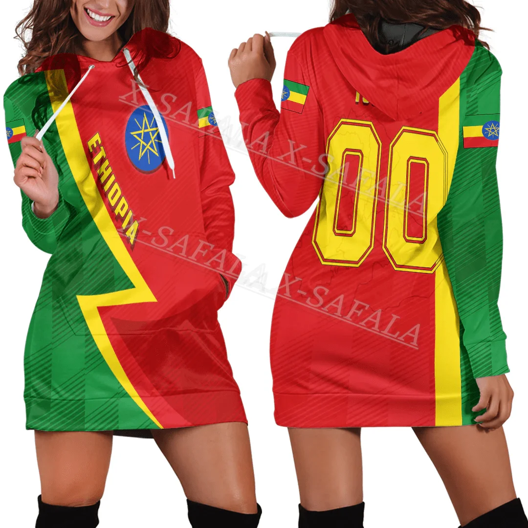 

Ethiopia Color Lion Country Emblem National Flag 3D Print Autumn Hoodies Dress Women Casual Wear Long Sleeve Hooded Dress-6