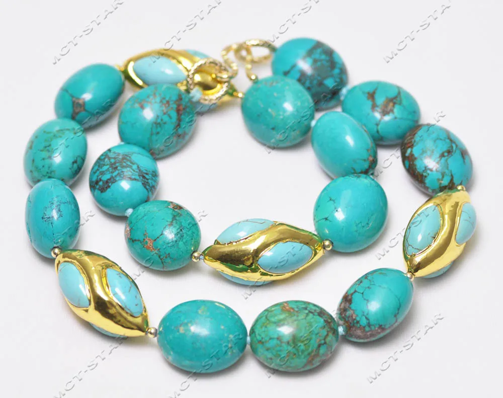 MTC·STAR Z13566 Natural 21'' 23mm Ellipsoid Egg Green Turquoise Necklace