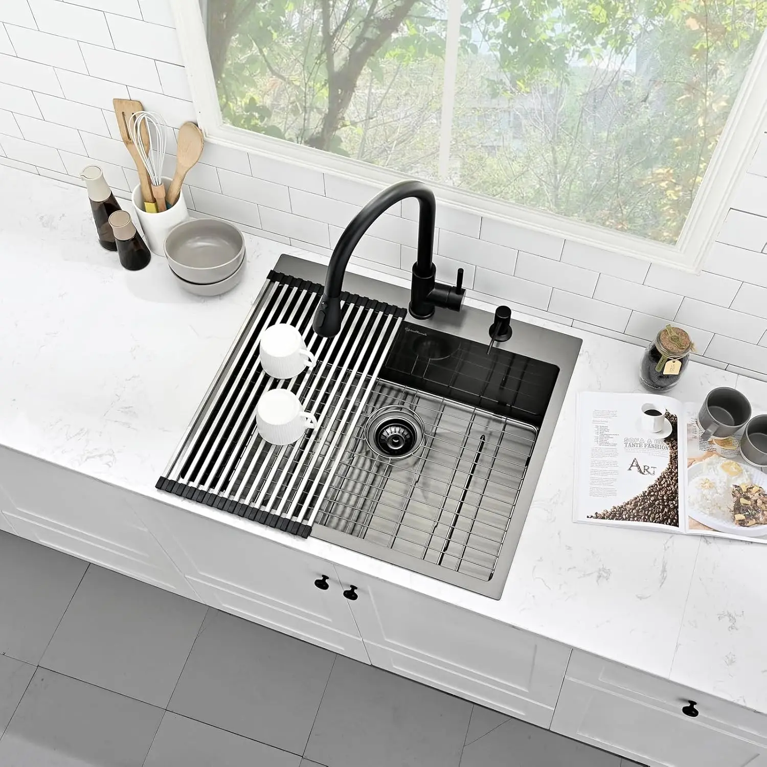 

Drop In Kitchen Sink 25 x 22 Inch Single Bowl Topmount Sink 16 Gauge T-304 Stainless Steel Gunmetal Black Kitchen Sinks