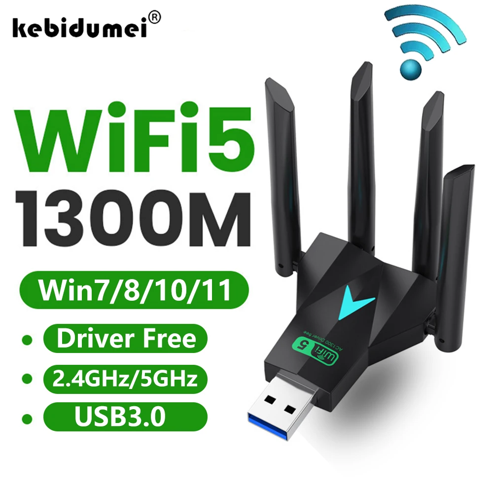 1300Mbps USB WiFi Adapter 2.4G 5GHz Dual Band Wireless Network Card Wi-Fi Dongle Signal Receiver Driver Free For Win7/8.1/10/11