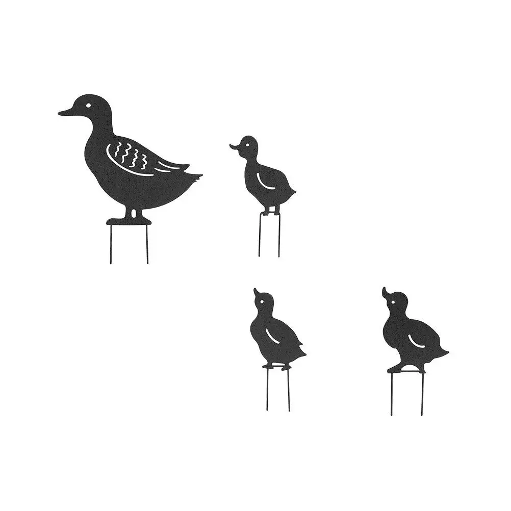 4Pcs Iron Art Hollow Duck Decoration Set Outdoor Garden Yard Lawn Sculpture Realistic Animal Ornament Landscaping Adornment