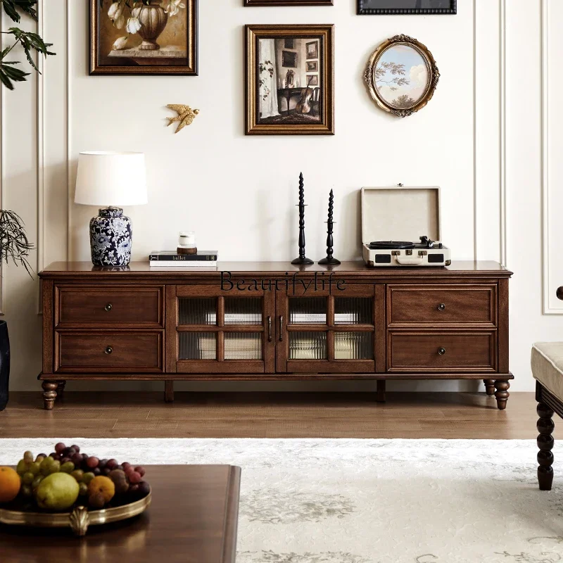 

ls 42American all-solid wood TV cabinet Rural retro pure wood TV cabinet Small apartment living room home