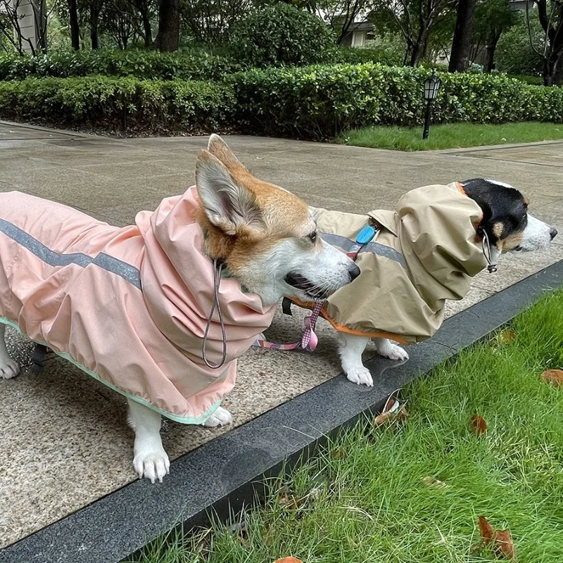 

Pet Dog Raincoat for Large Dogs Corgi Walking Safety Reflective Strip Rain Poncho Short Leg Dog Waterproof Clothes