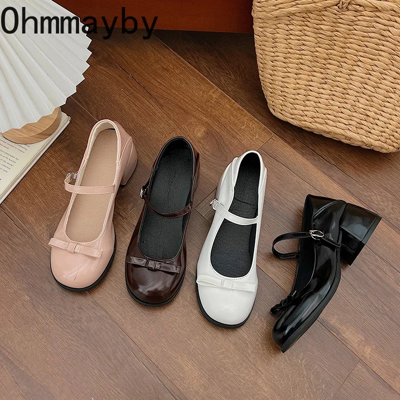 Retro Style JK Women Mary Jane Shoes Fashion Shallow Butterfly-knot Leather Shoes Autumn Ladies Dancing Party Prom Pumps