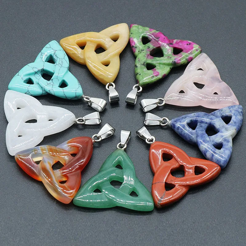 

Fashion Irish Celtic Knot Natural stone Carving Hollow out triangle pendant charm women for jewelry making 10ps Free shipping