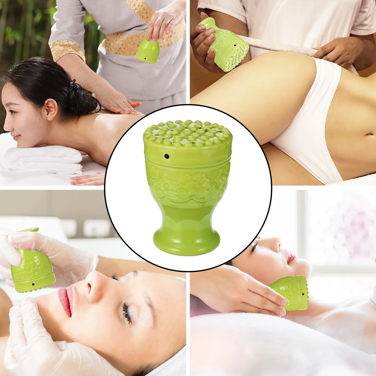 1Set Ceramic Moxa Box Portable Ergonomic Moxibustion Cup Heat Insulation Therapy Pot Massage Moxibustion Tank Moxa Box