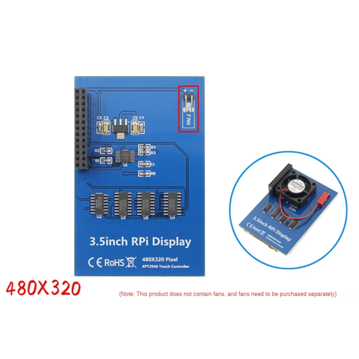 Touch Screen Module3.5 Inch Touch Screen Module SPI 480X320 with 5V Fan Interface Resistive Touch Screen for 3B+/4B