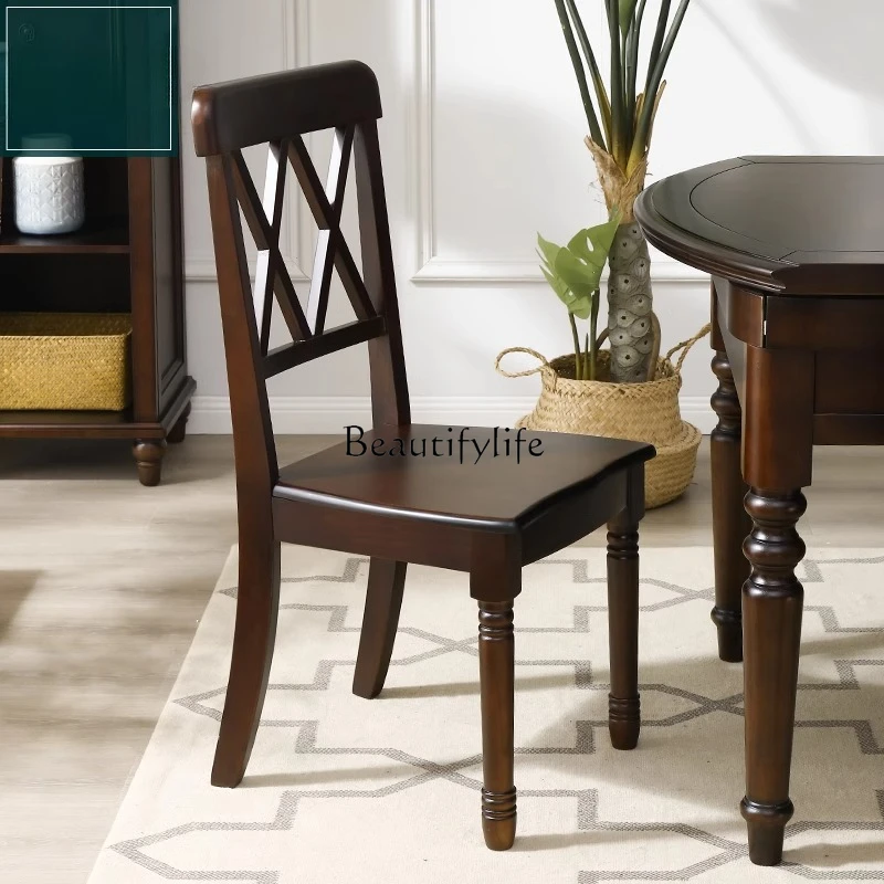 

American Country Mahogany Black Walnut Double Forked Solid Wood Dining Chair