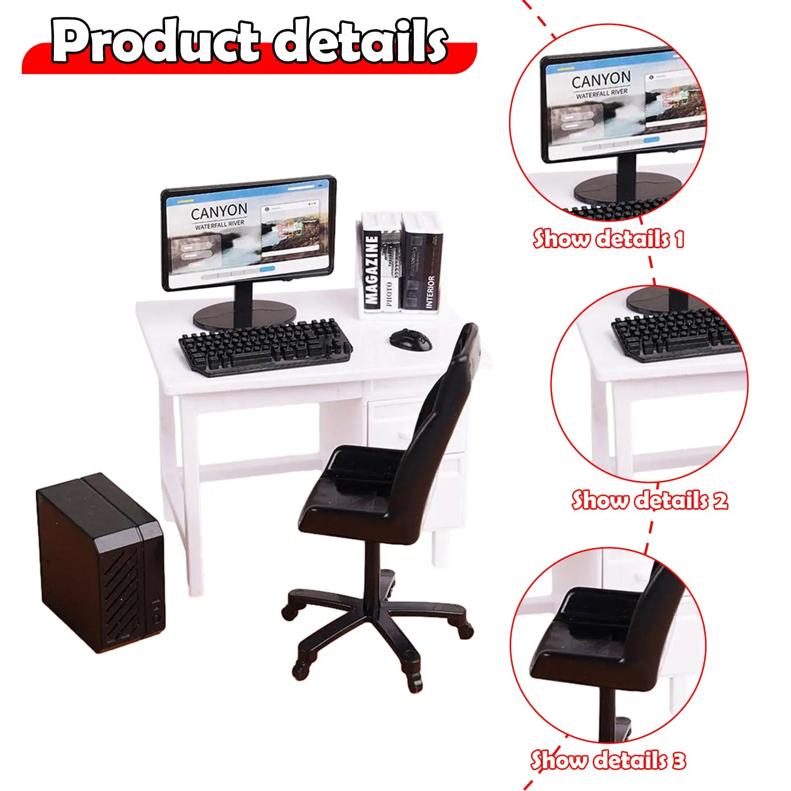 1/12 Scrivania per computer e sedia Mini set di sedie da scrivania per progetti fai da te Tavolo con sabbia Costruzione di scene in miniatura Micro paesaggio