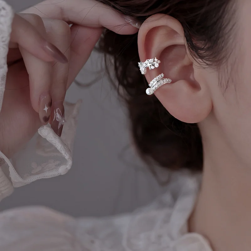 1Pcs 925 Silver Plated Zircon Star Ear Clip Earrings For Women Ear Cuffs Jewelry No Piercing Jewelry eh408