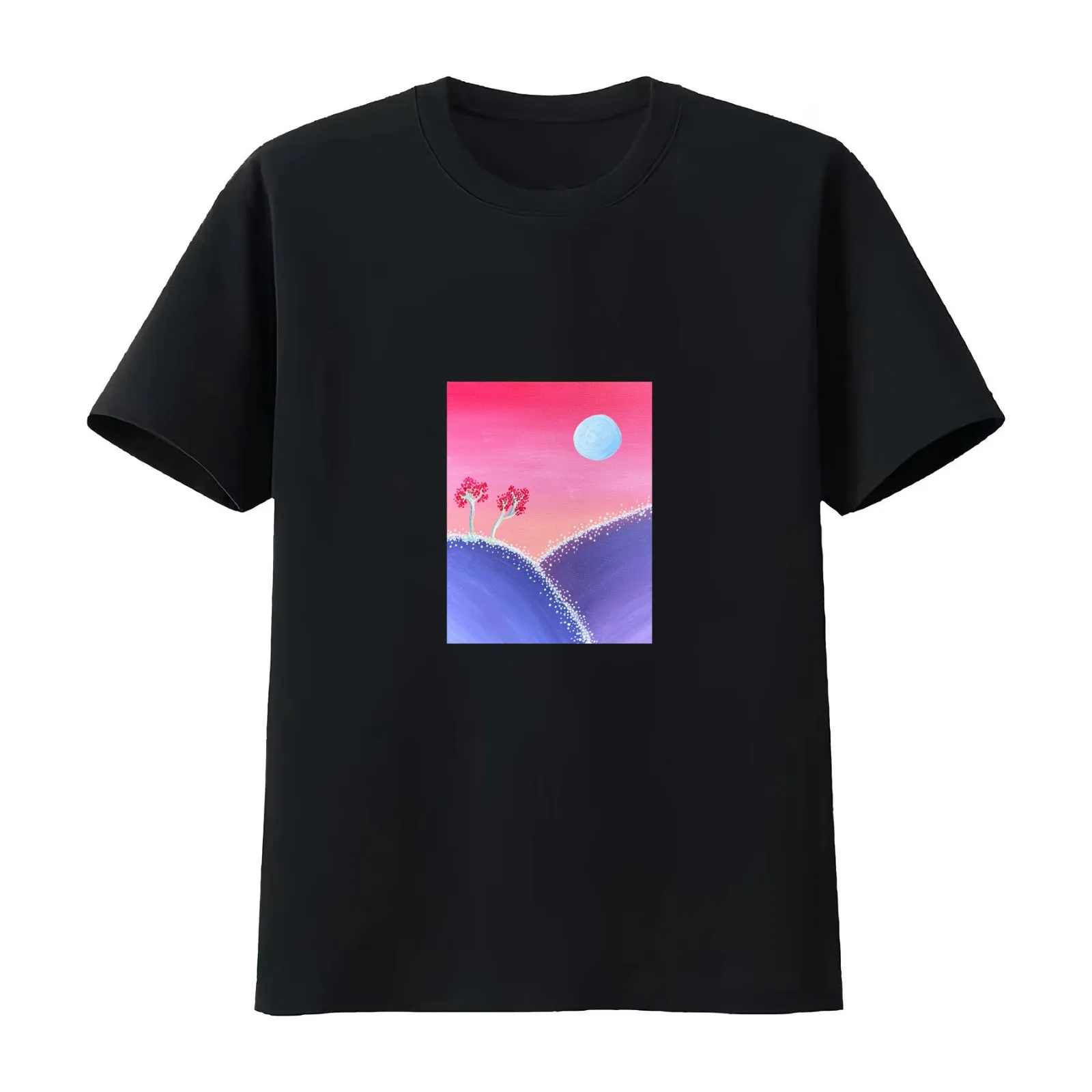 Sunset Moon T-Shirt Summer Casual Cotton Tee Oversized Streetwear Tops Vintage Graphic Print Loose Fit Short Sleeve