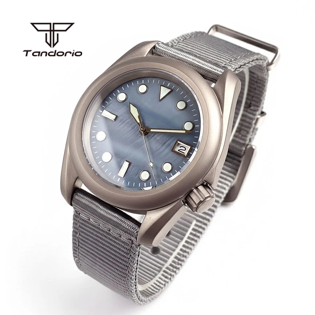 

Tandorio 40 мм мужские автоматические NH35 титановые легкие часы механический корпус циферблат дата сапфир 3,8 Корона светящиеся водонепроницаемые