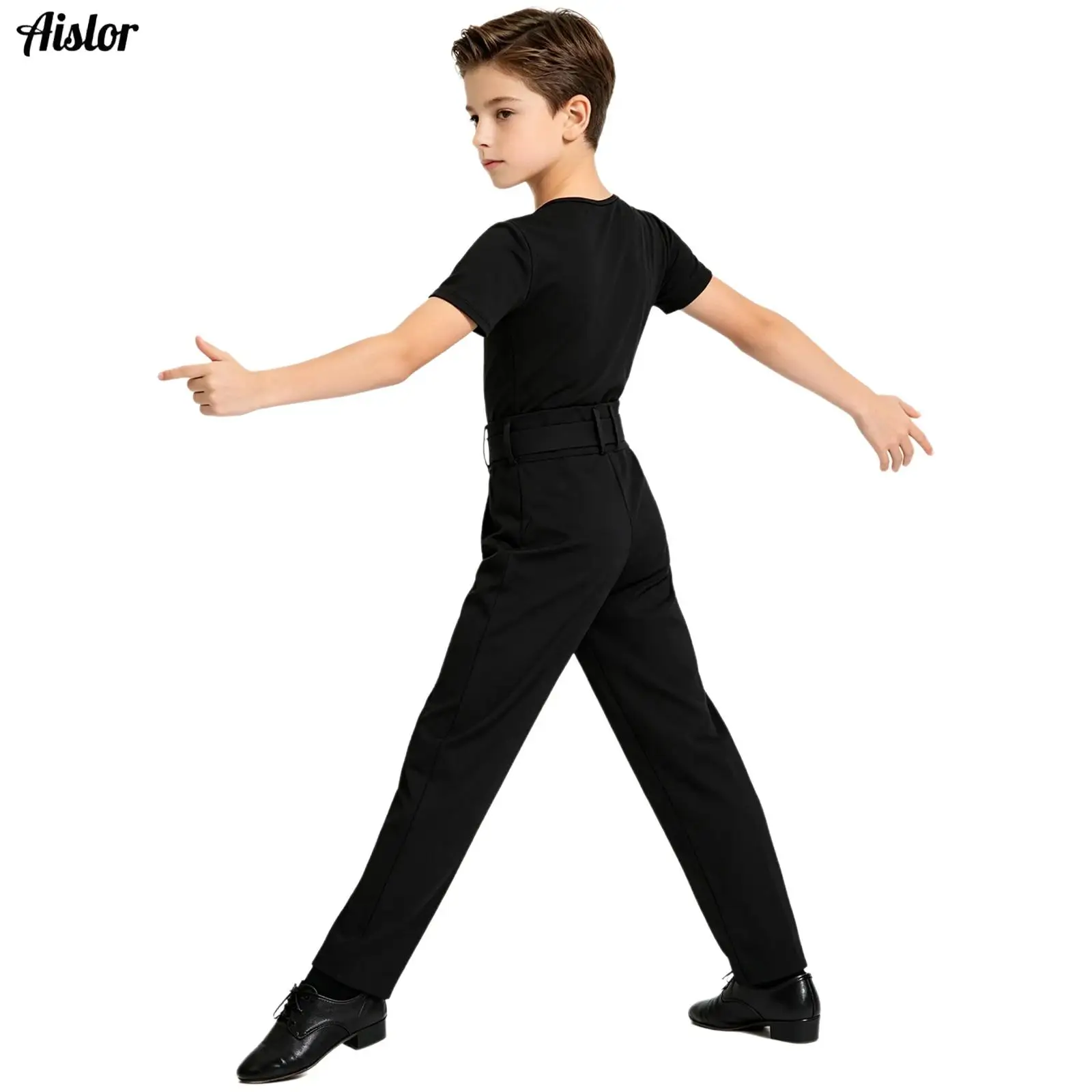 

New Boys Short Sleeves Latin Dance Suit Short Sleeve T-shirt with Button Bottom Pants Child White Ballroom Dance Clothing Salsa