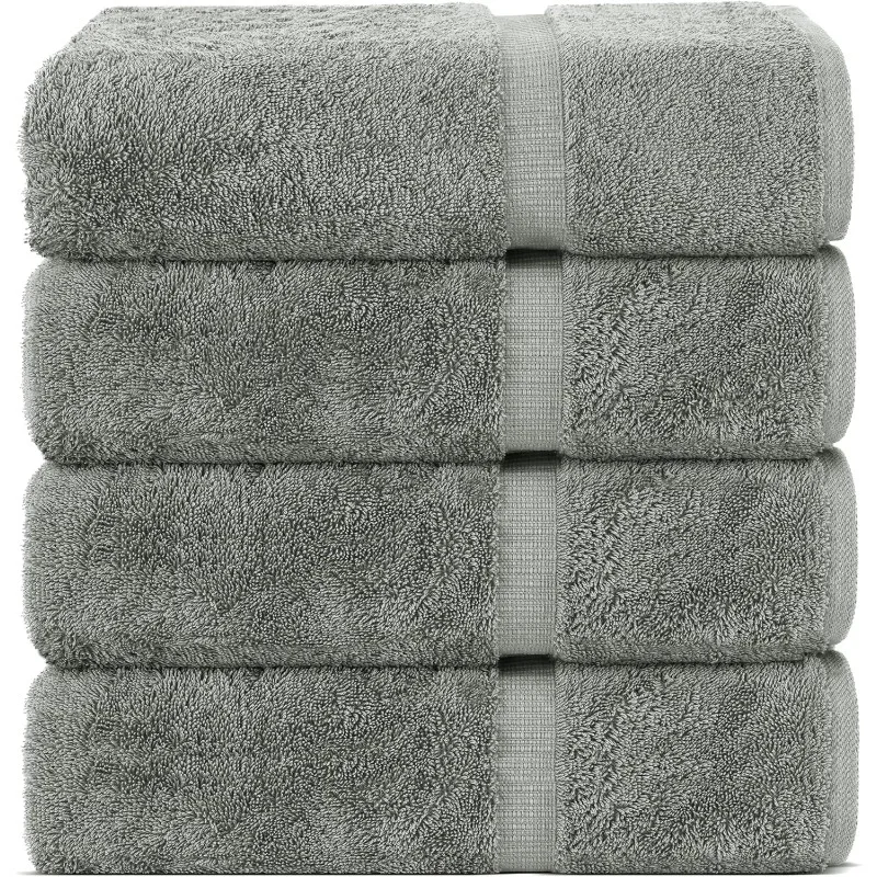 Hotel & Spa Quality 100% Cotton Premium Turkish Towels | Soft & Absorbent (4-Piece Bath Towels, Gray)