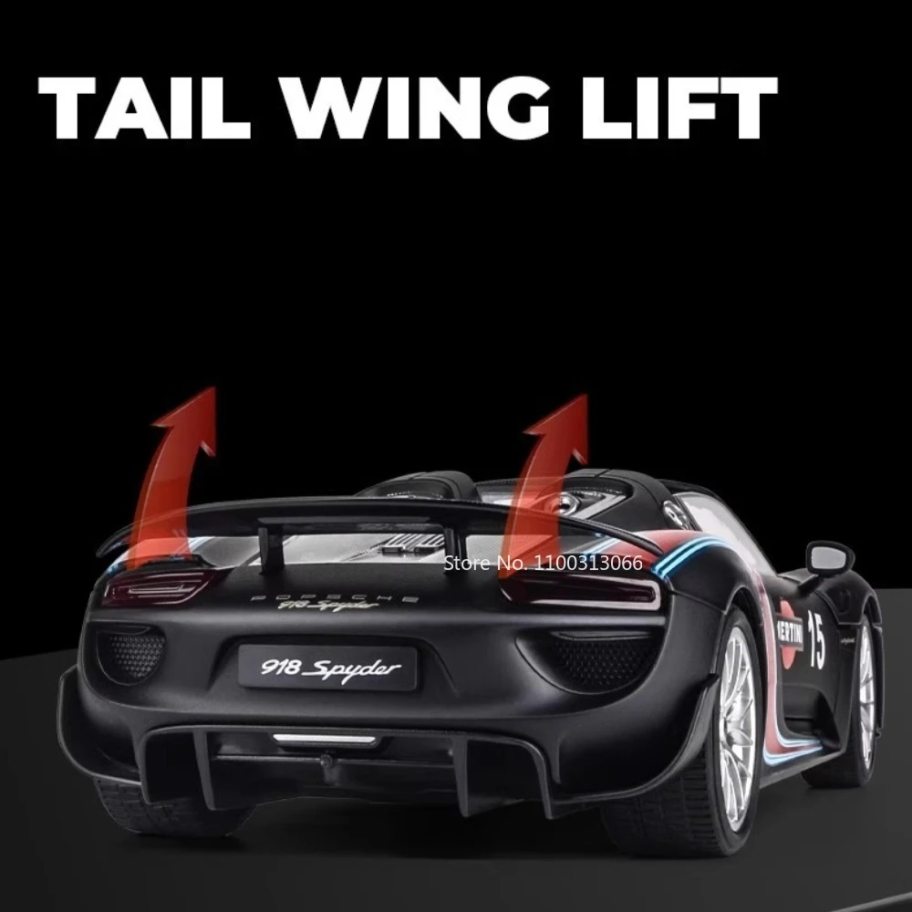 1:18 918 Spyder Martini Apollo EVO Modelos de carros esportivos brinquedos portas 4 veículos abertos puxar para trás luz música carro em miniatura presentes para meninos